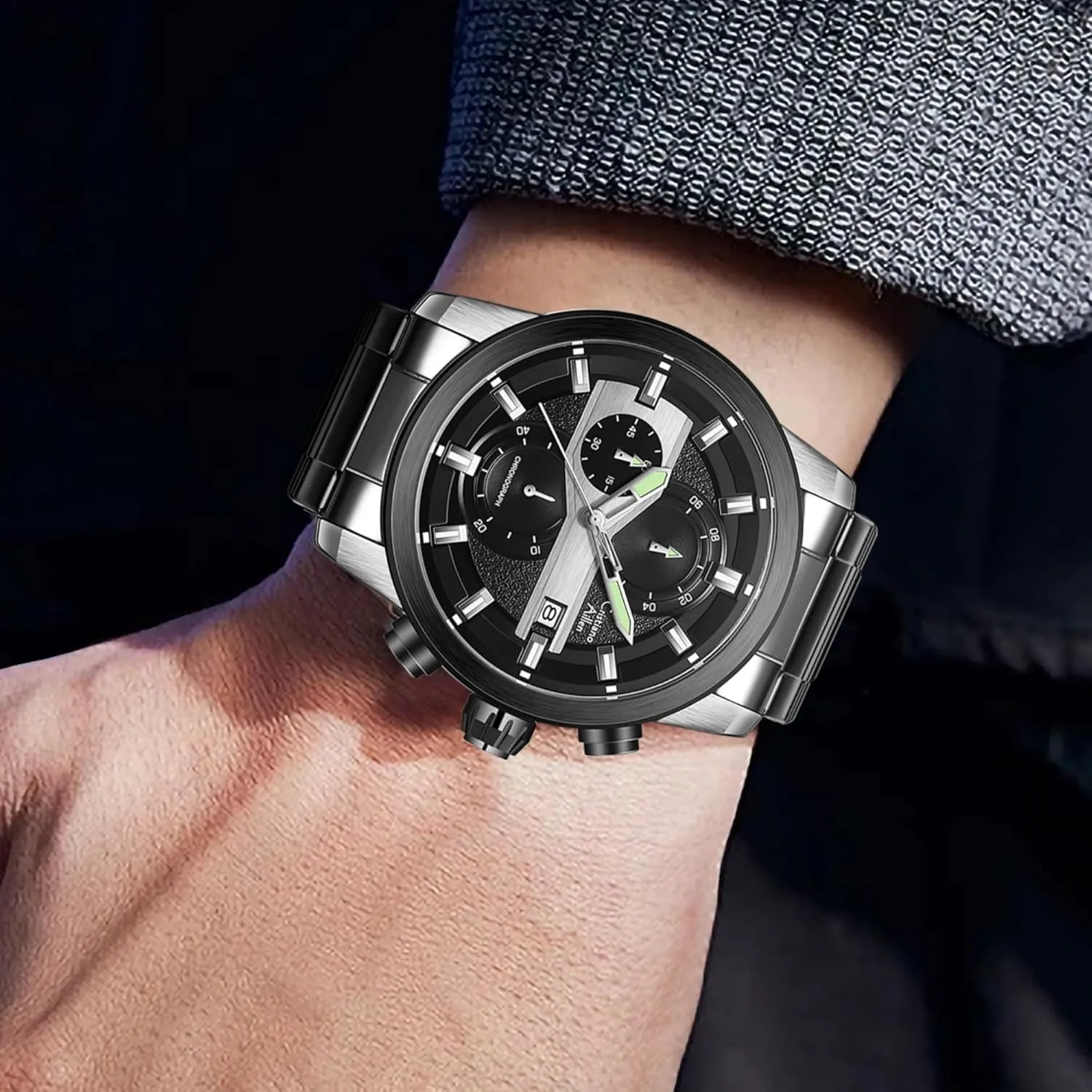 Casual Sport Business Work celsius Dress Mens Wrist Watch Watches for Men Analog Quartz Chronograph Stainless Steel Waterproof with Luminous, Date, Fashion 