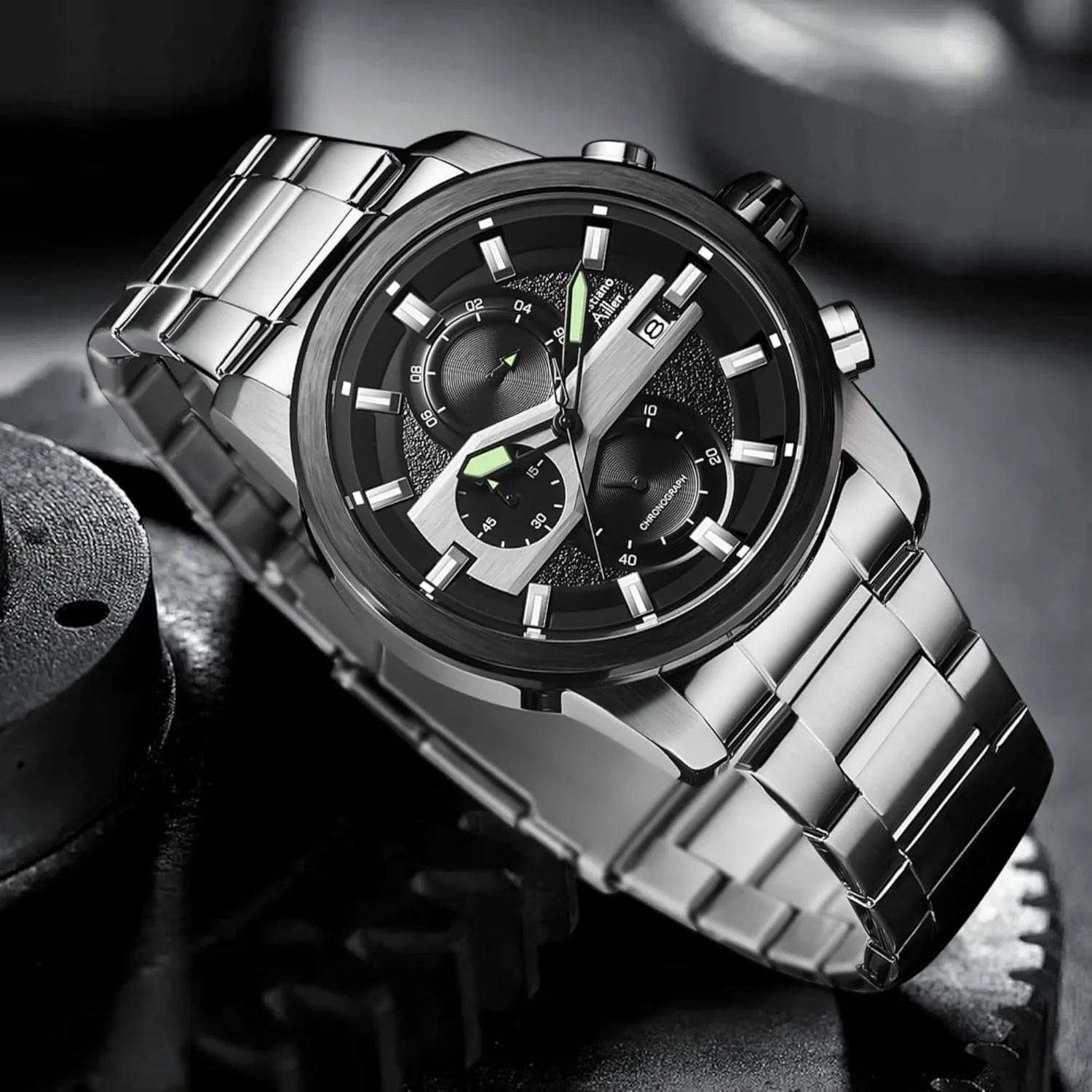 Casual Sport Business Work celsius Dress Mens Wrist Watch Watches for Men Analog Quartz Chronograph Stainless Steel Waterproof with Luminous, Date, Fashion 