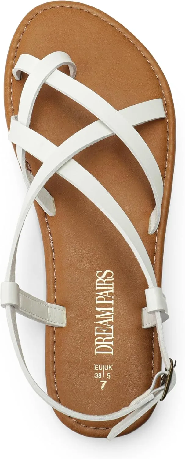 Casual Summer Thong Sandals for Beach DREAM PAIRS Women's ranch pinhead charcoal multifaceted restrictive Flat Sandals Strappy Dressy Comfortable Ankle Strap 