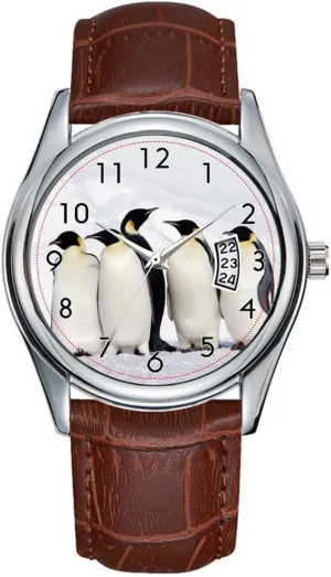 Casual Waterproof Quartz Watches Clock Date Classic hail final unbridgeable fierce Business Brown Leather Christmas Wristwatch Emperor Penguins Watches Men Watch 