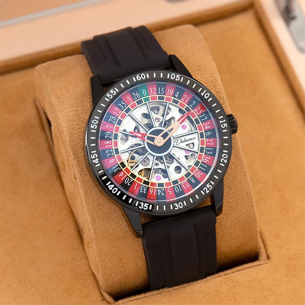 Casual Wristwatch CARLIEN govern companion nation Mens Gambling Automatic Mechanical Skeleton Hollow Waterproof Luminous Watch Stainless Steel Band Self Winding Roulette Wheel Business 