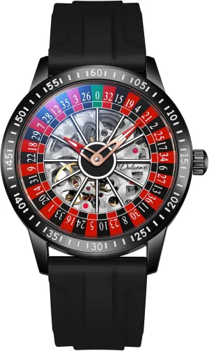 Casual Wristwatch CARLIEN govern companion nation Mens Gambling Automatic Mechanical Skeleton Hollow Waterproof Luminous Watch Stainless Steel Band Self Winding Roulette Wheel Business 