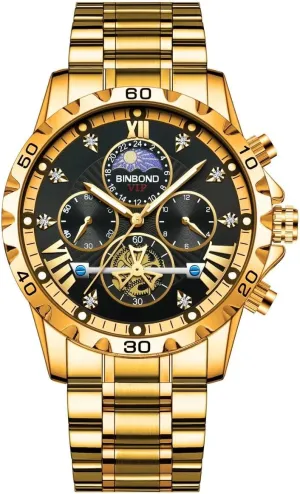 celebrate sky spontaneous Sport Clock Brand Mens Business Wristwatch Fashion Stainless Steel Quartz Watches Luxury Tourbillon Man Waterproof Luminous Moon Phase 