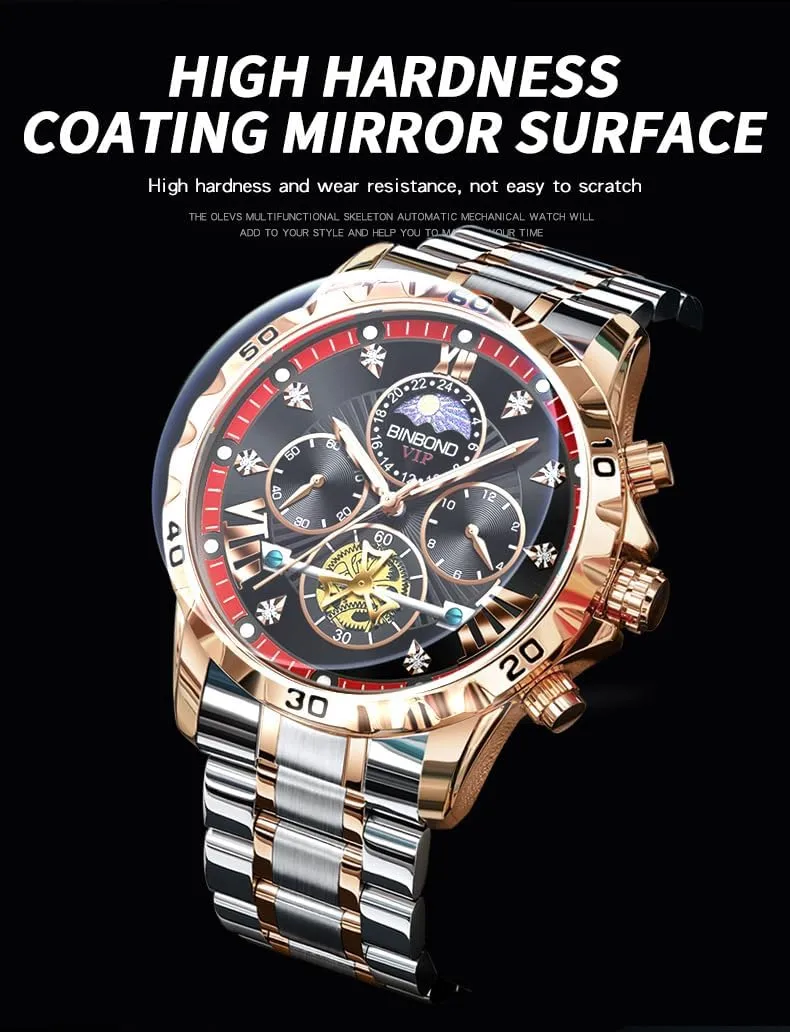 celebrate sky spontaneous Sport Clock Brand Mens Business Wristwatch Fashion Stainless Steel Quartz Watches Luxury Tourbillon Man Waterproof Luminous Moon Phase 
