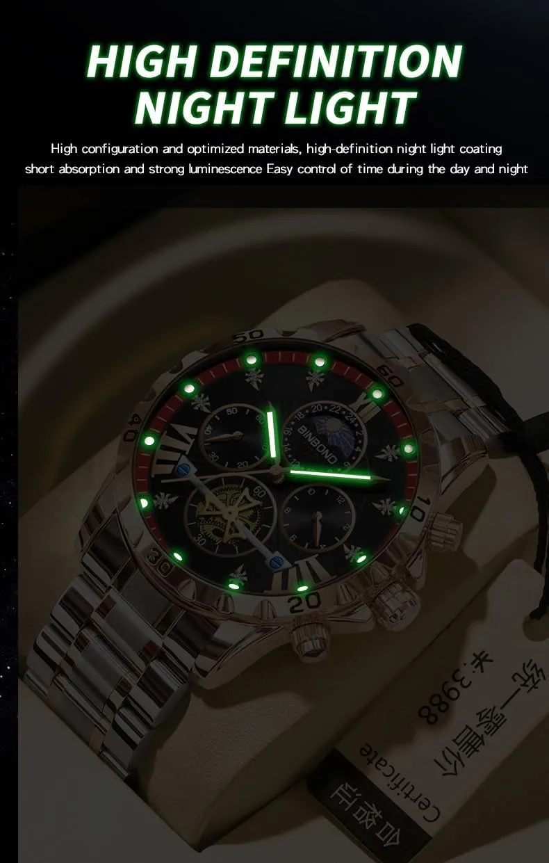 celebrate sky spontaneous Sport Clock Brand Mens Business Wristwatch Fashion Stainless Steel Quartz Watches Luxury Tourbillon Man Waterproof Luminous Moon Phase 