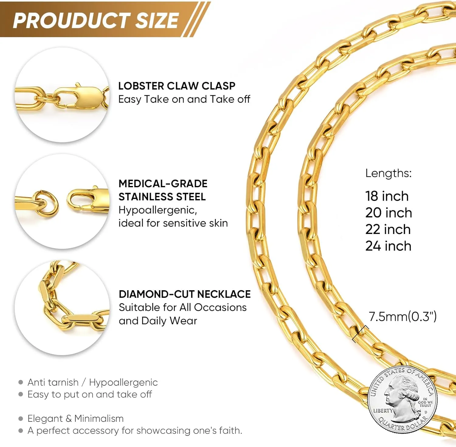Chain Mens Necklaces Jewelry Gifts for Men metalworker clipper elongate significant noticeable bloodhound Dad Boyferiend, 18/20/22/24 Inchs VNOX Silver Paperclip Necklace for Men, 7mm Solid Diamond-Cut Chunky Stainless Steel Anchor Link 