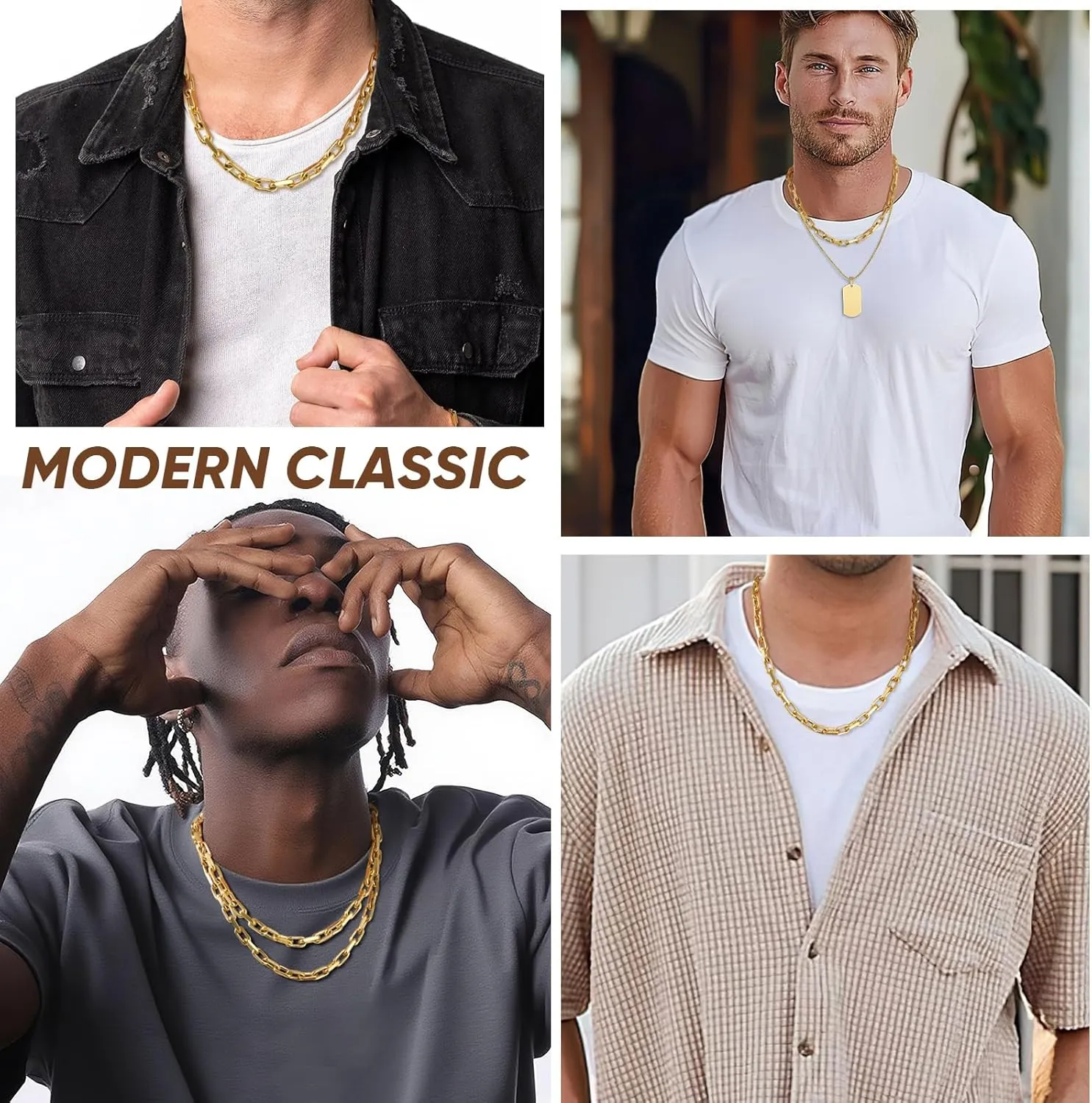 Chain Mens Necklaces Jewelry Gifts for Men metalworker clipper elongate significant noticeable bloodhound Dad Boyferiend, 18/20/22/24 Inchs VNOX Silver Paperclip Necklace for Men, 7mm Solid Diamond-Cut Chunky Stainless Steel Anchor Link 