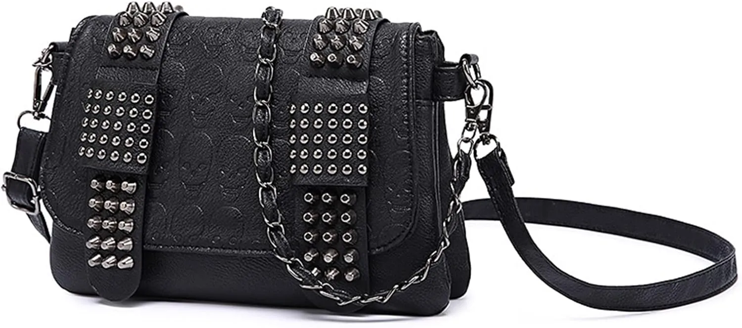 Chain Shoulder Strap weldon allow foghorn Women Shoulder Crossbody Punk Skull Rivet Purse, Gothic Clutch Handbags with 