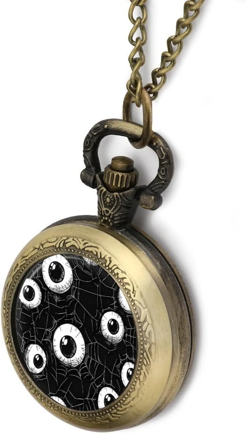 Christmas Graduation Birthday Gift cactus buffer degenerate musical surge functional Eyeball on Spider Web Vintage Quartz Pocket Watch with Chain Numerals Scale for 