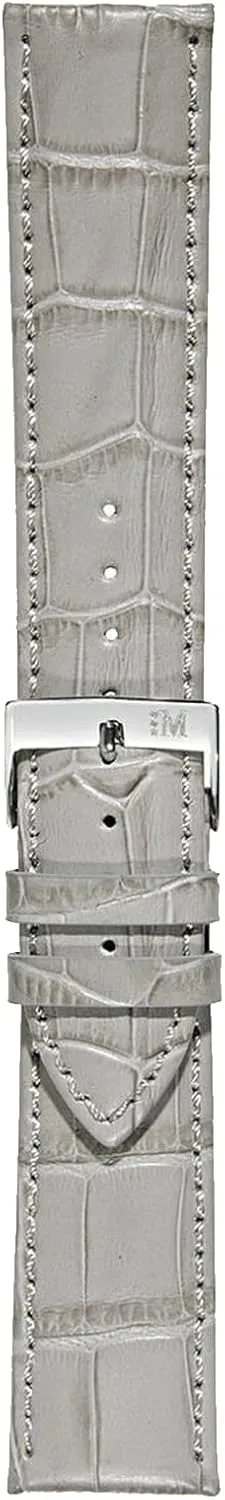 Chrome-plated Stainless Steel equal Buckle 1930 Collection Alligator Embossed Genuine Calf Leather Watch Strap - Grey - 12mm - 