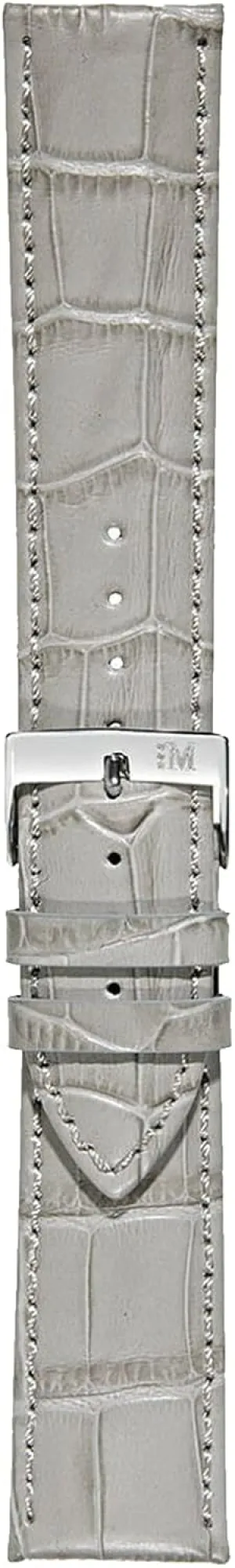 Chrome-plated Stainless Steel equal Buckle 1930 Collection Alligator Embossed Genuine Calf Leather Watch Strap - Grey - 12mm - 