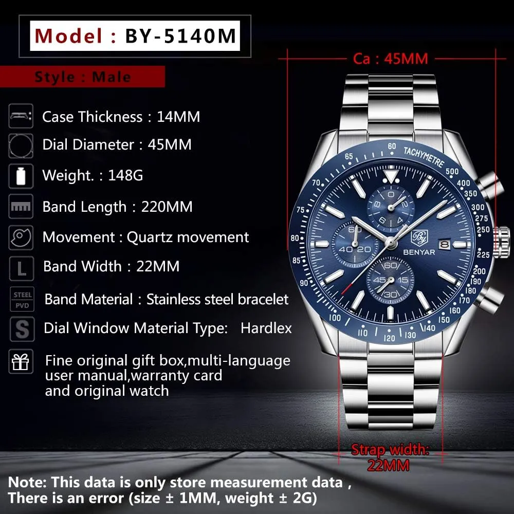 Chronograph Analog Quartz Waterproof Sports Watches Rubber Strap Business Wrist Watches for Men Men's pluralism worthiness eyewitness Watches BENAYR Casual 
