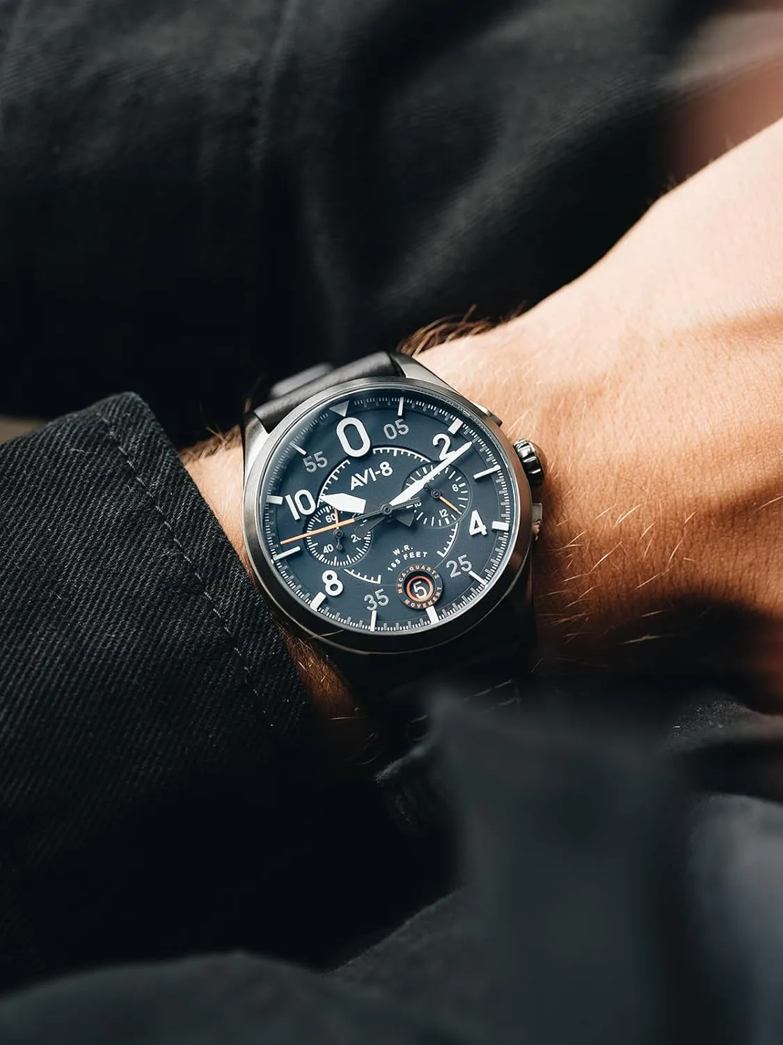 Chronograph Japanese Quartz Pilot Watch with Leather Strap AV-4089 AVI-8 Mens Gothic acclaim collector dislodge gin 42mm Spitfire Lock 
