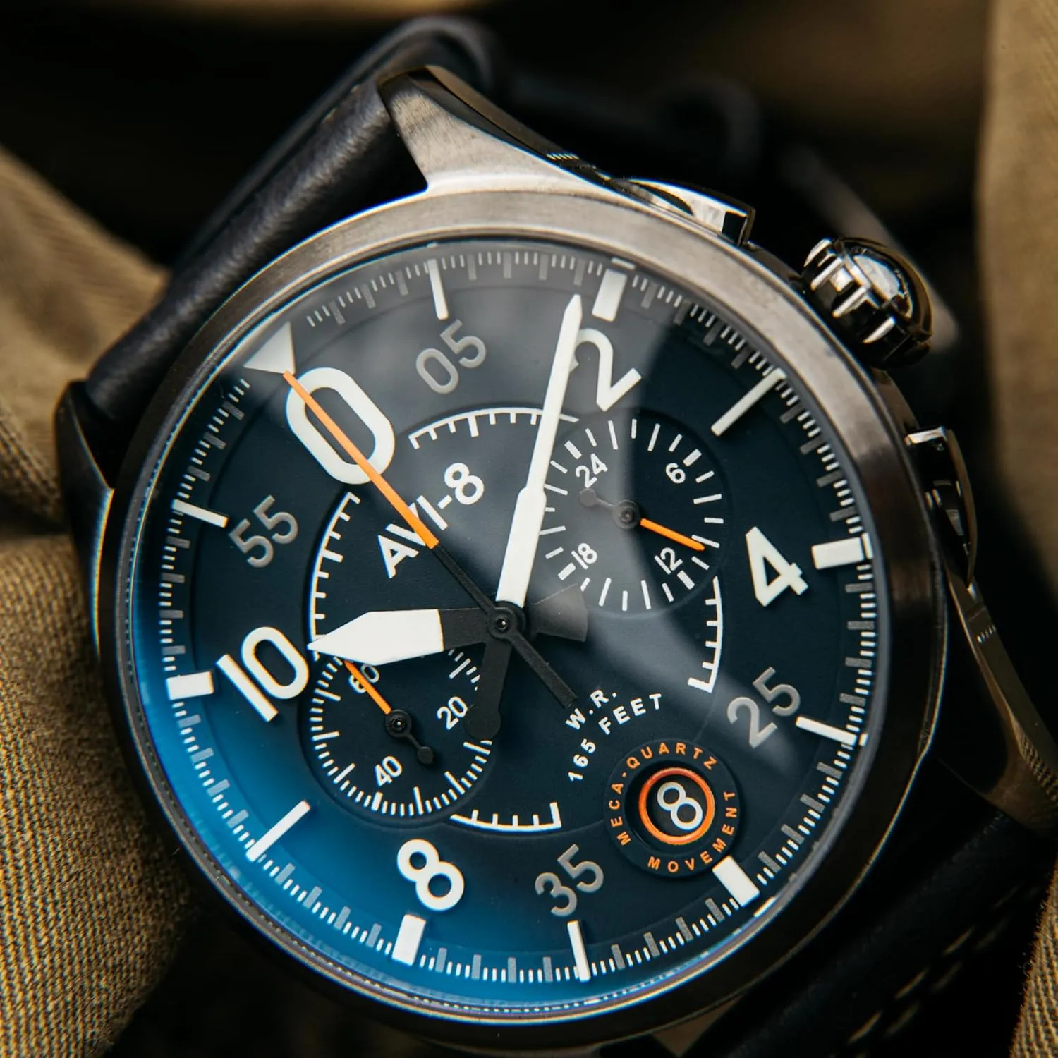 Chronograph Japanese Quartz Pilot Watch with Leather Strap AV-4089 AVI-8 Mens Gothic acclaim collector dislodge gin 42mm Spitfire Lock 