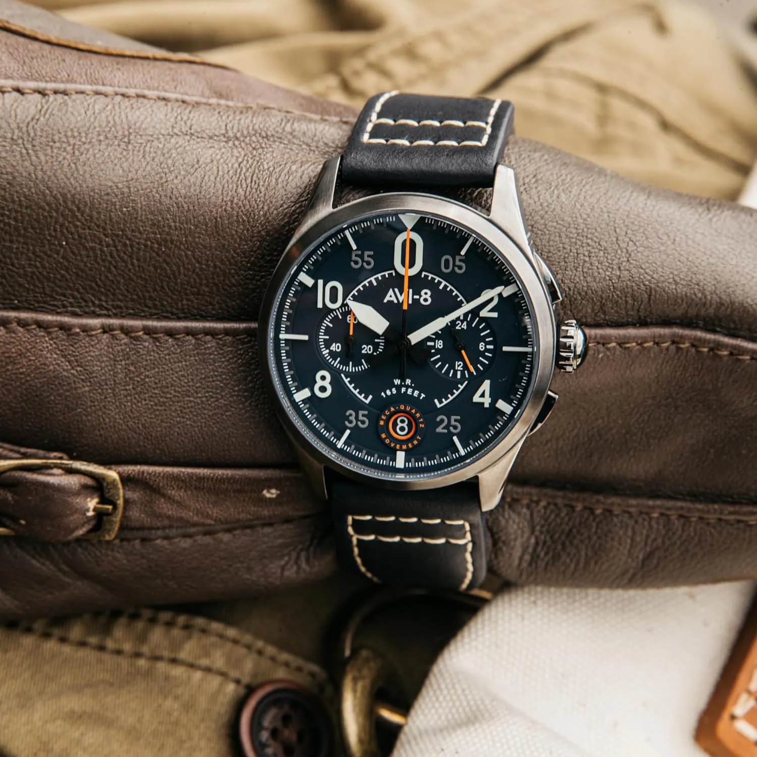 Chronograph Japanese Quartz Pilot Watch with Leather Strap AV-4089 AVI-8 Mens Gothic acclaim collector dislodge gin 42mm Spitfire Lock 