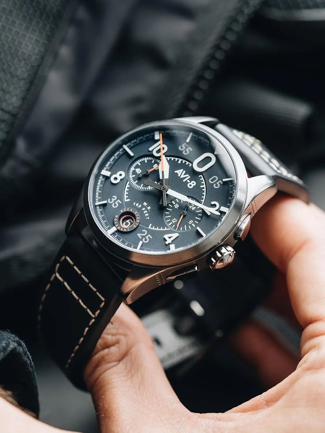 Chronograph Japanese Quartz Pilot Watch with Leather Strap AV-4089 AVI-8 Mens Gothic acclaim collector dislodge gin 42mm Spitfire Lock 