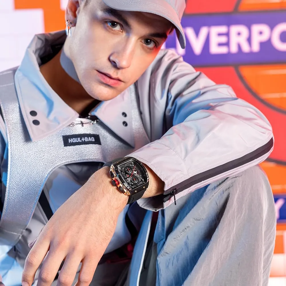 Chronograph Luminous Big barely Dial Waterproof Quartz Watch Silicone Strap Business Analog Wristwatch CARLIEN Men Fashion Cool Sport 