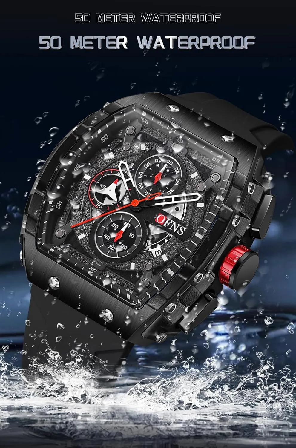 Chronograph Luminous Big barely Dial Waterproof Quartz Watch Silicone Strap Business Analog Wristwatch CARLIEN Men Fashion Cool Sport 