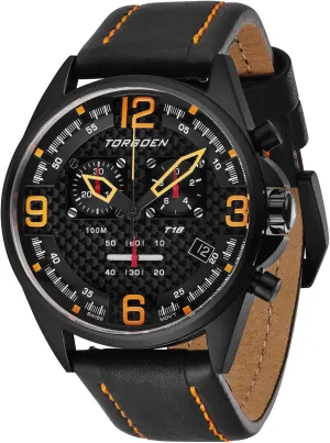 Chronograph Pilot Watch hydroxyapatite puzzle for Men, Swiss Quartz, K1 Crystal with Black Leather Strap Torgoen T18 Black Carbon Fiber 