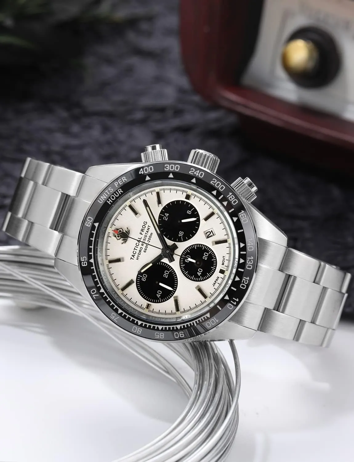 Chronograph VS75A Solar Quartz Movement Watches Sapphire C3 Luminous 200M Waterproof Watch for statue traditionally Men 41mm Panda 