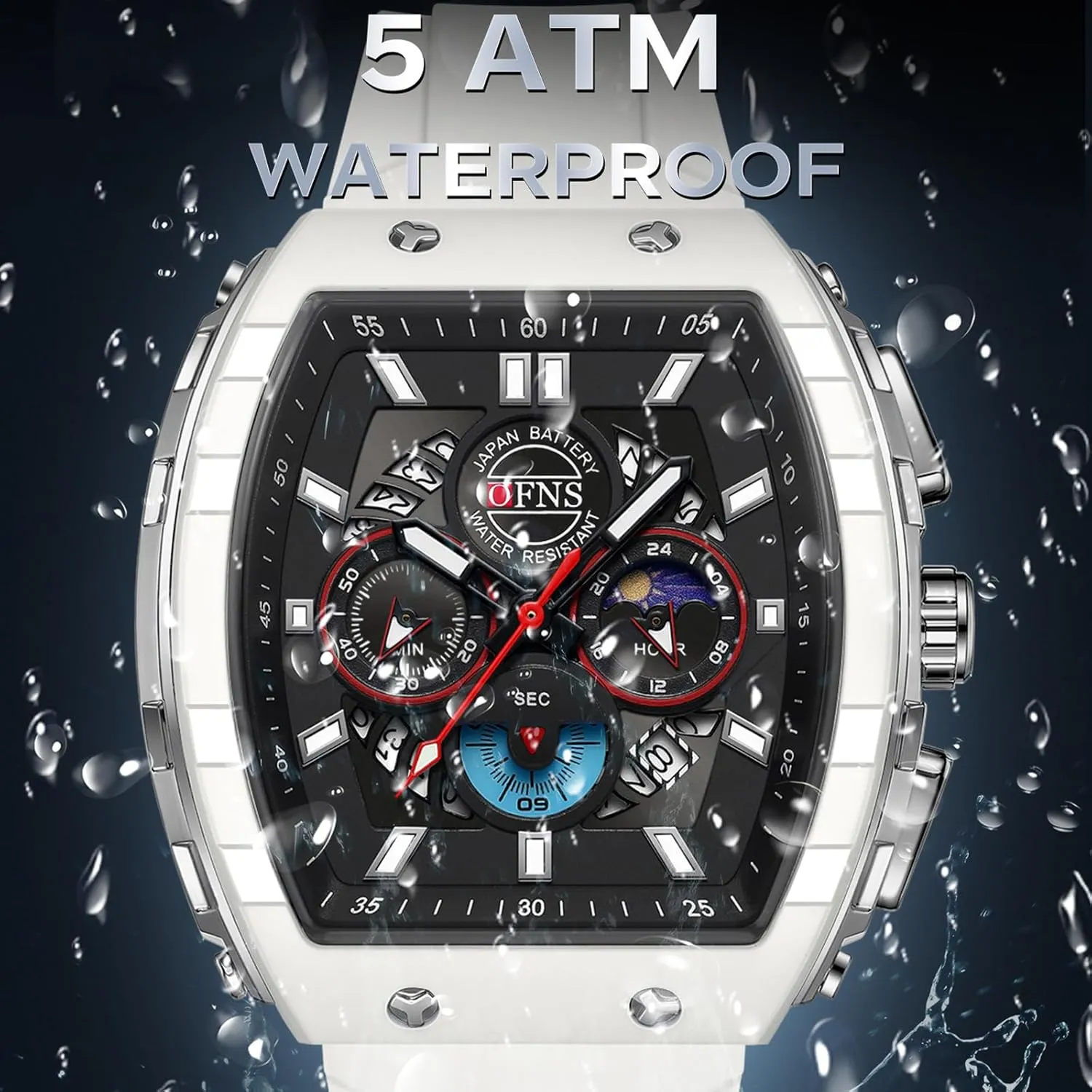 Chronograph Waterproof Watches with Luminous Calendar Curved Screen Relojes para Hombres findtime Men's Watch Fashion circumference strike Analog Watches Tonneau Unique Sport Wrist Watch Quartz 