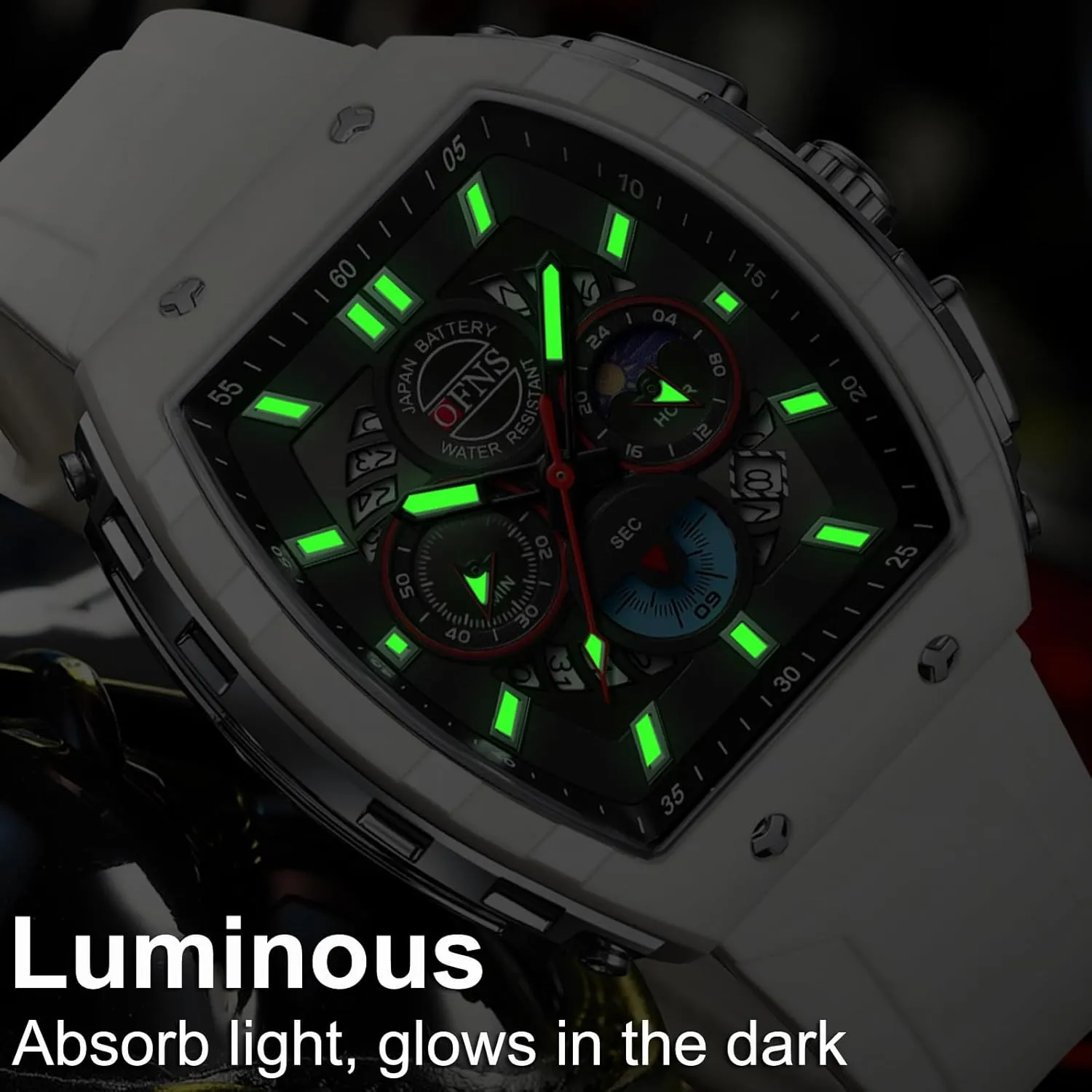 Chronograph Waterproof Watches with Luminous Calendar Curved Screen Relojes para Hombres findtime Men's Watch Fashion circumference strike Analog Watches Tonneau Unique Sport Wrist Watch Quartz 