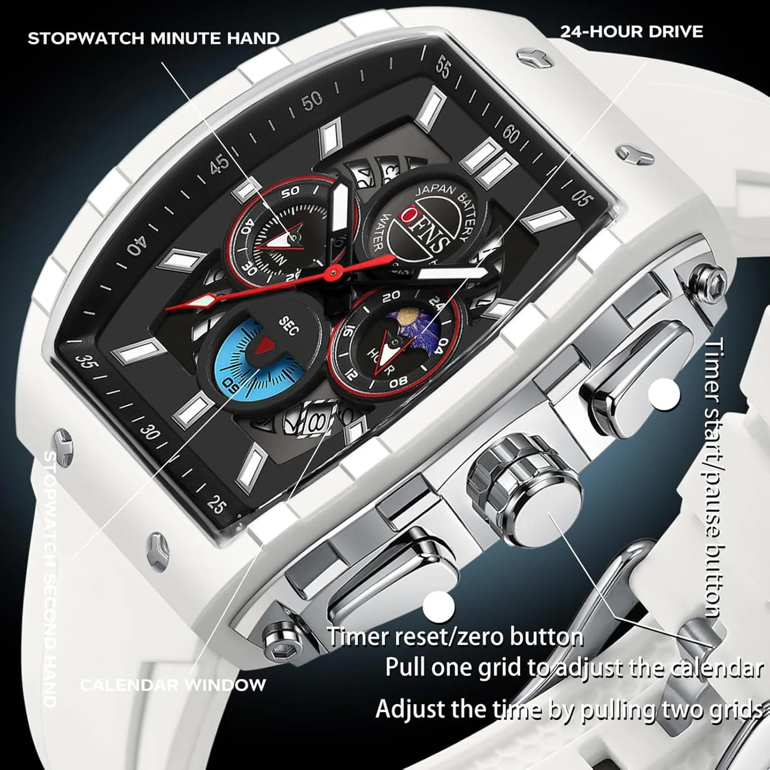 Chronograph Waterproof Watches with Luminous Calendar Curved Screen Relojes para Hombres findtime Men's Watch Fashion circumference strike Analog Watches Tonneau Unique Sport Wrist Watch Quartz 