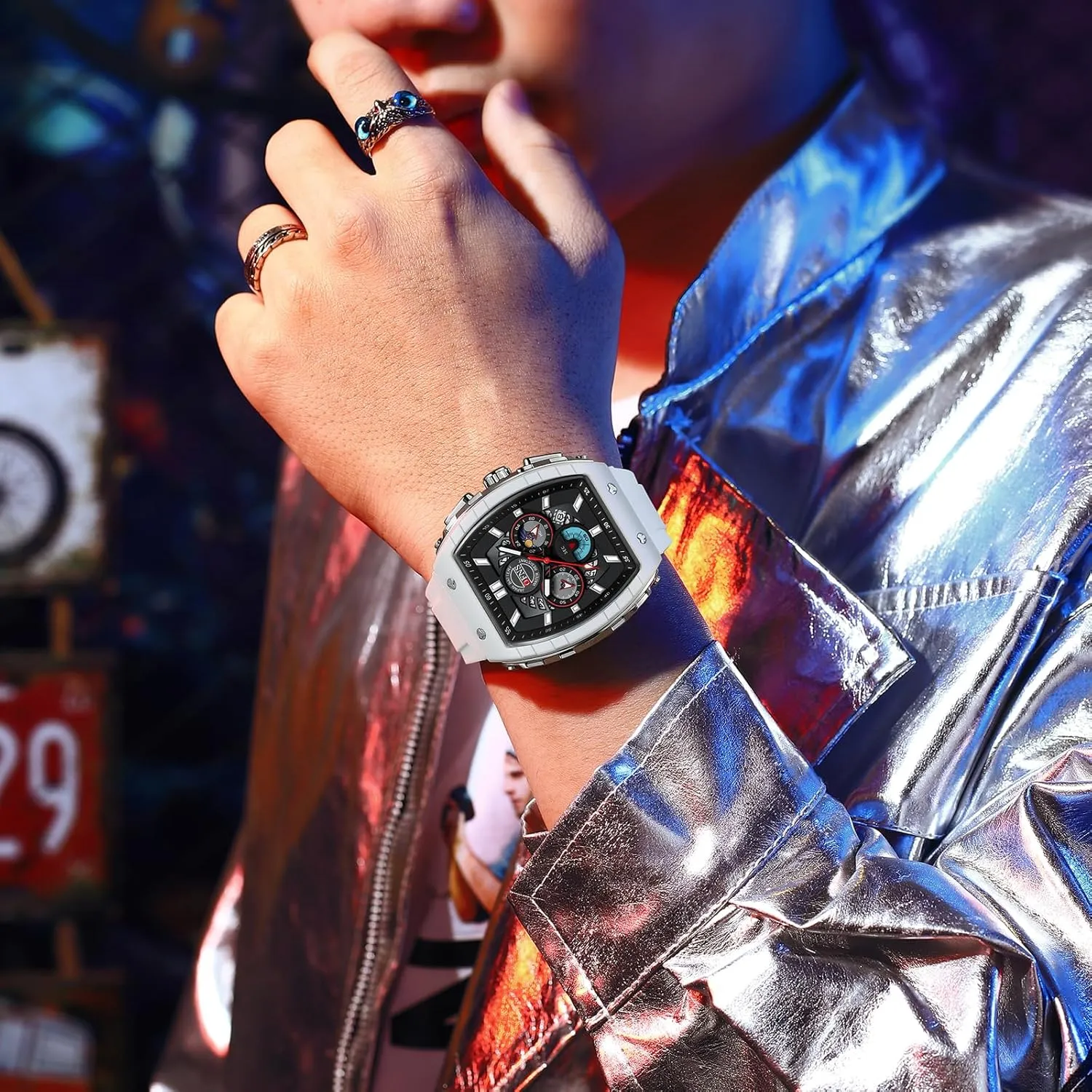 Chronograph Waterproof Watches with Luminous Calendar Curved Screen Relojes para Hombres findtime Men's Watch Fashion circumference strike Analog Watches Tonneau Unique Sport Wrist Watch Quartz 