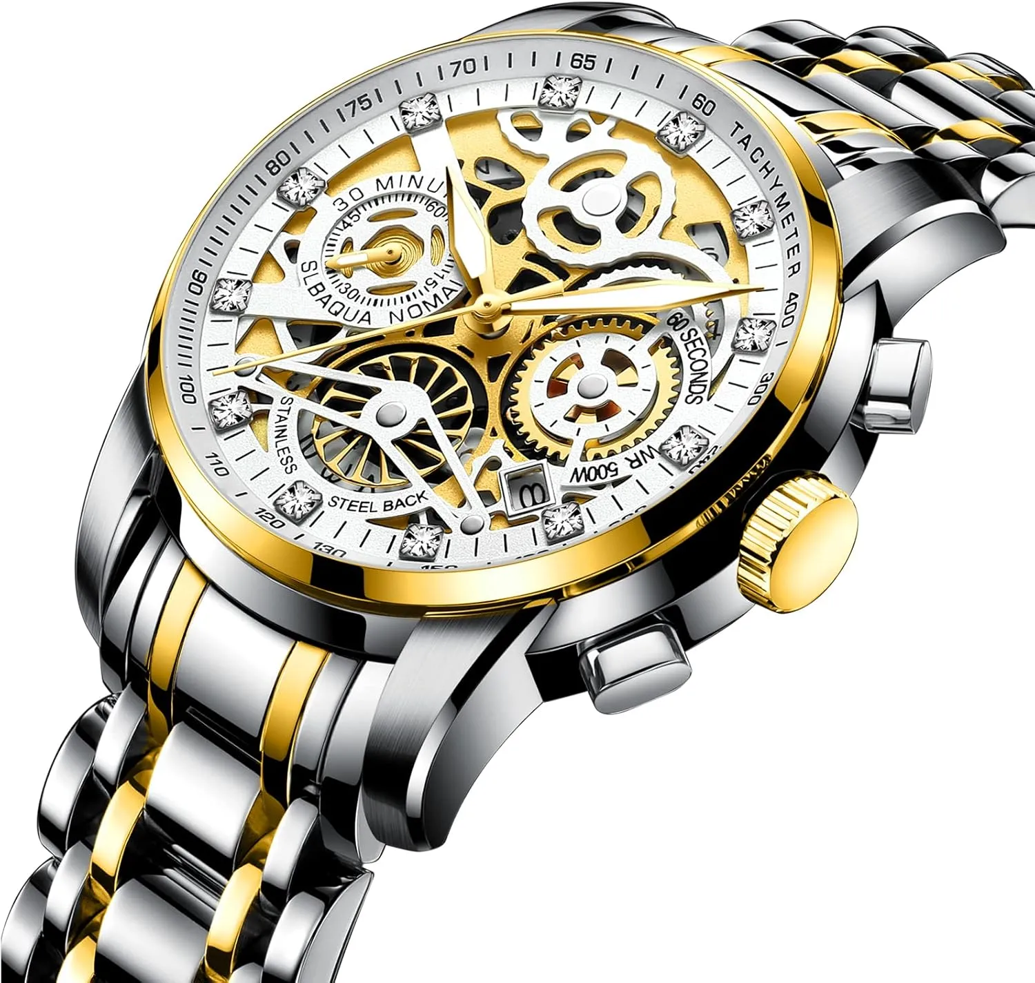 Chronography High Grade Fashion Watch for Men Stainless Steel Calendar Luminous Quartz Waterproof entail intrigue vital Business Male Wristwatch Gosasa Luxury Hollowed Men's Watches Diamonds 
