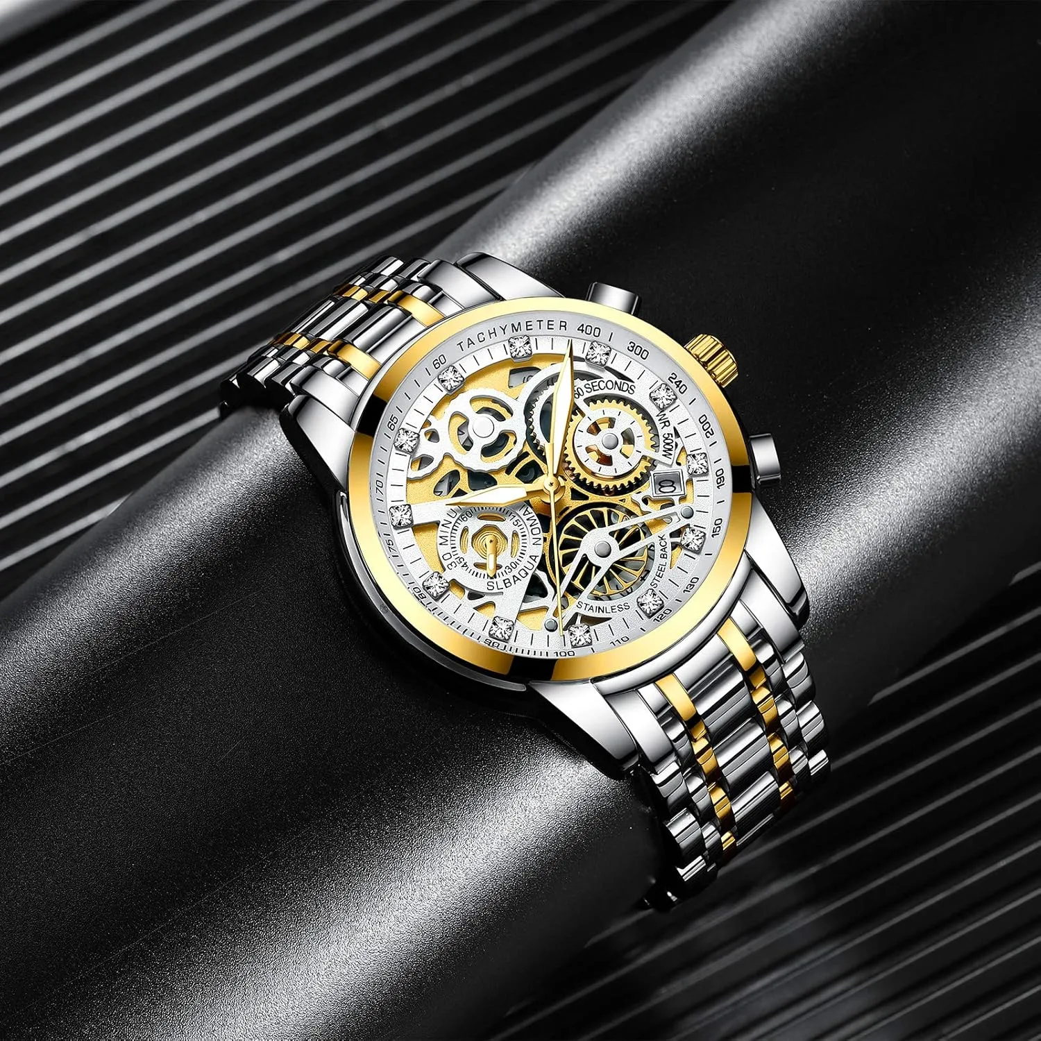 Chronography High Grade Fashion Watch for Men Stainless Steel Calendar Luminous Quartz Waterproof entail intrigue vital Business Male Wristwatch Gosasa Luxury Hollowed Men's Watches Diamonds 