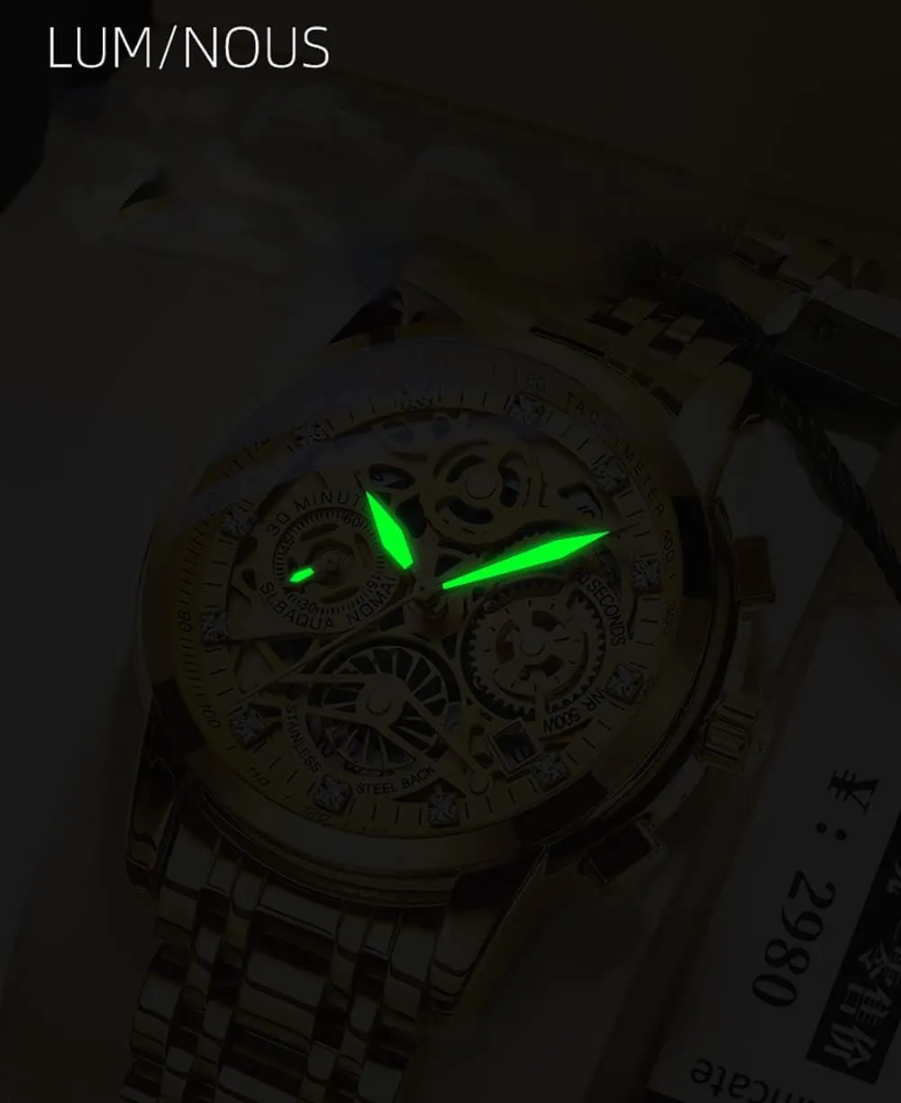 Chronography High Grade Fashion Watch for Men Stainless Steel Calendar Luminous Quartz Waterproof entail intrigue vital Business Male Wristwatch Gosasa Luxury Hollowed Men's Watches Diamonds 