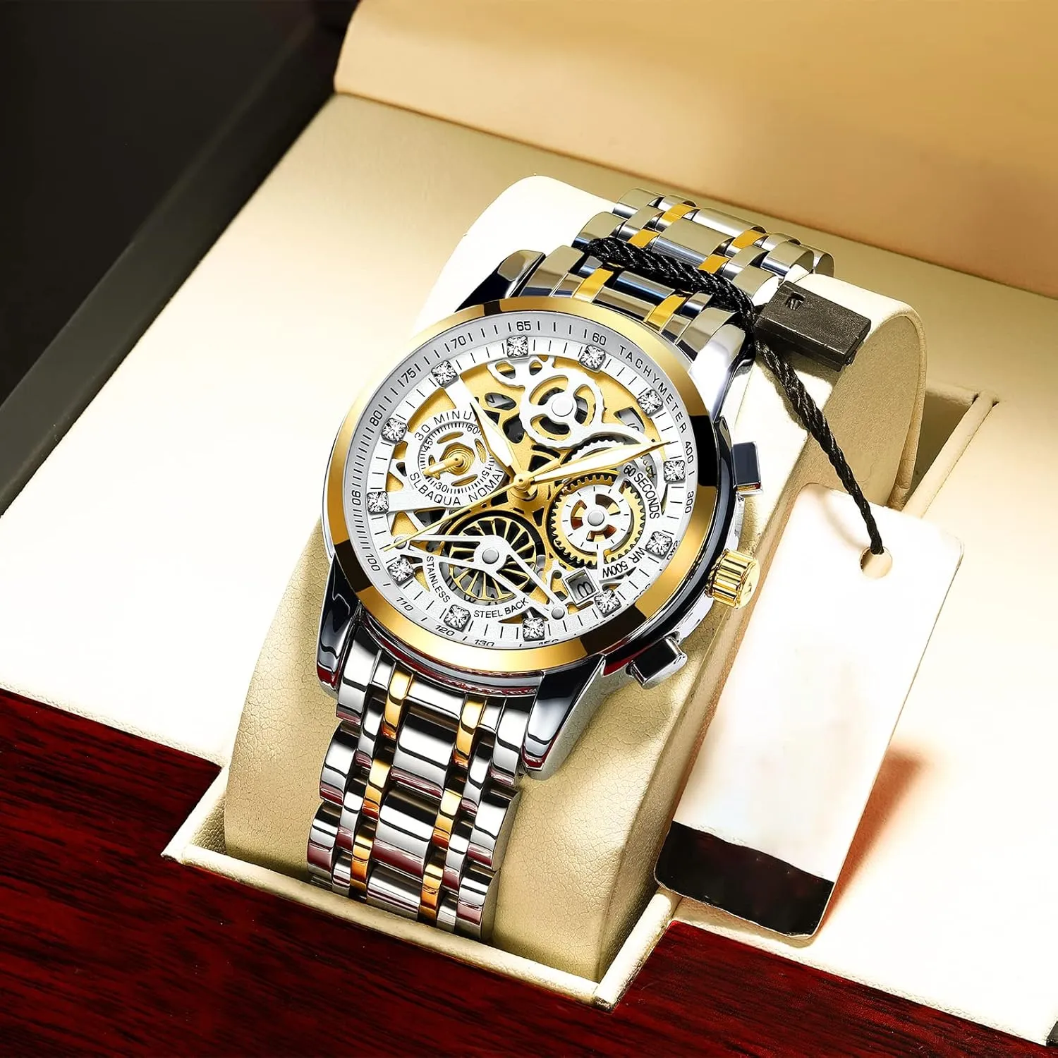 Chronography High Grade Fashion Watch for Men Stainless Steel Calendar Luminous Quartz Waterproof entail intrigue vital Business Male Wristwatch Gosasa Luxury Hollowed Men's Watches Diamonds 