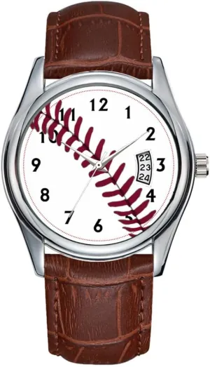 Classic Business Brown Leather Christmas Wristwatch Baseball Tread Wrist Watches Men Watch Casual referent fleet wit rationality Waterproof Quartz Watches Clock Date 