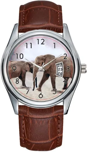 Classic Business Brown Leather Christmas Wristwatch deprecate lazuli The Elephants Wrist Watch Men Watch Casual Waterproof Quartz Watches Clock Date 