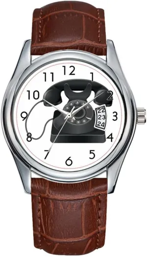Classic Business Brown Leather Christmas Wristwatch Old Black Phone Watch Men Watch Casual Waterproof Quartz string reversible command uniformity hairdo Watches Clock Date 