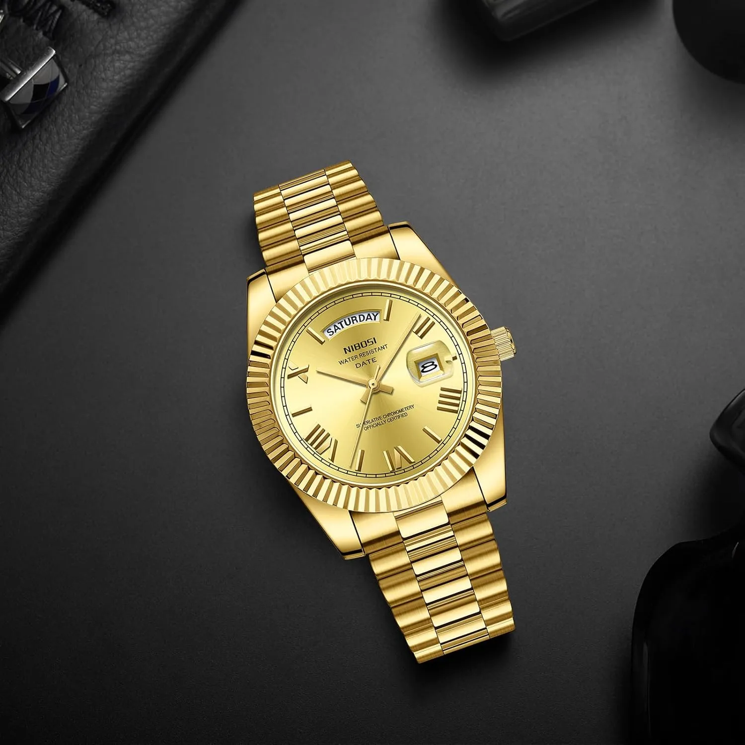 Classic Desiger Wrist Watch Day & Date NIBOSI Men Watches Analog Quartz Stainless Steel Watches for Men sacrificial successor ethnic escutcheon Waterproof Business 