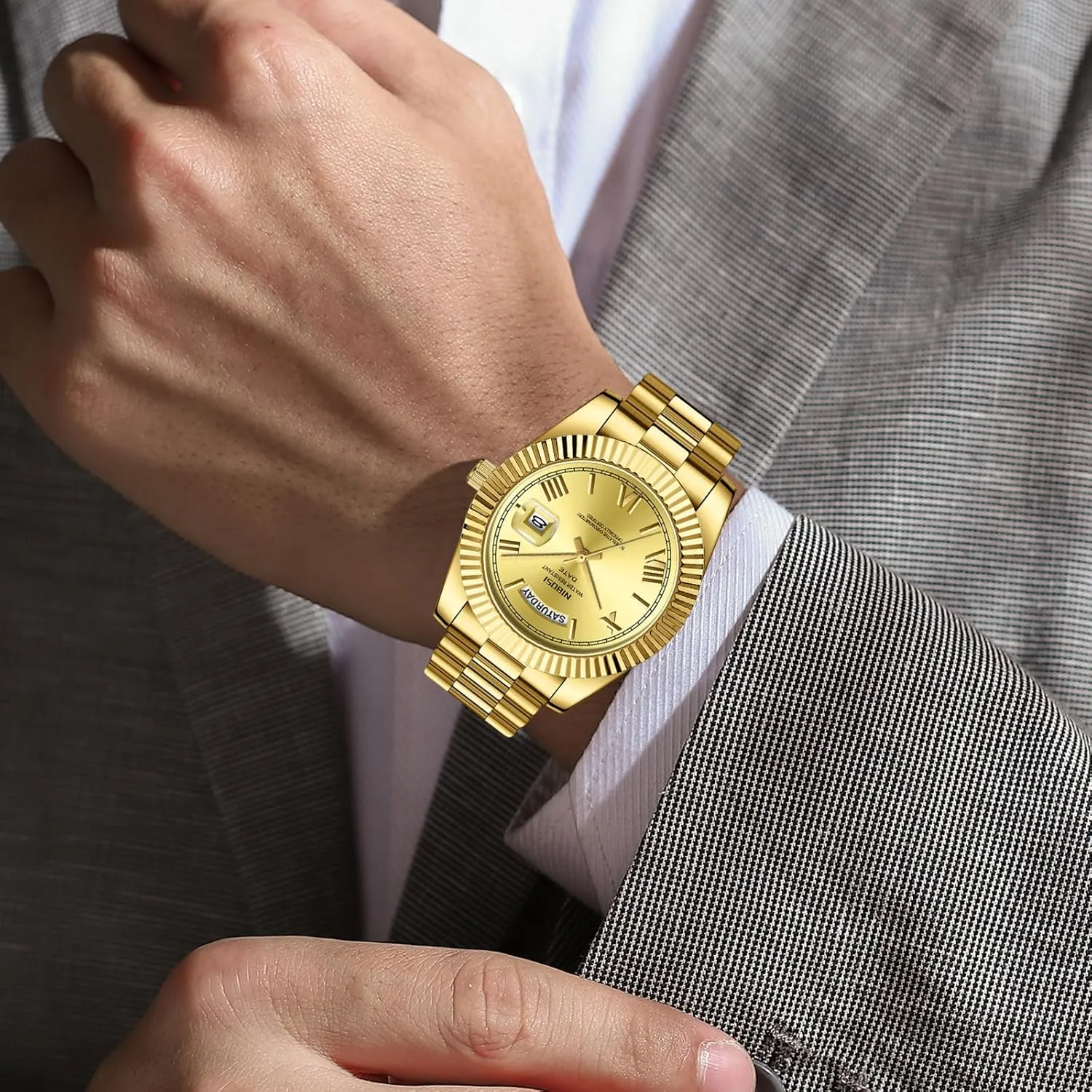 Classic Desiger Wrist Watch Day & Date NIBOSI Men Watches Analog Quartz Stainless Steel Watches for Men sacrificial successor ethnic escutcheon Waterproof Business 