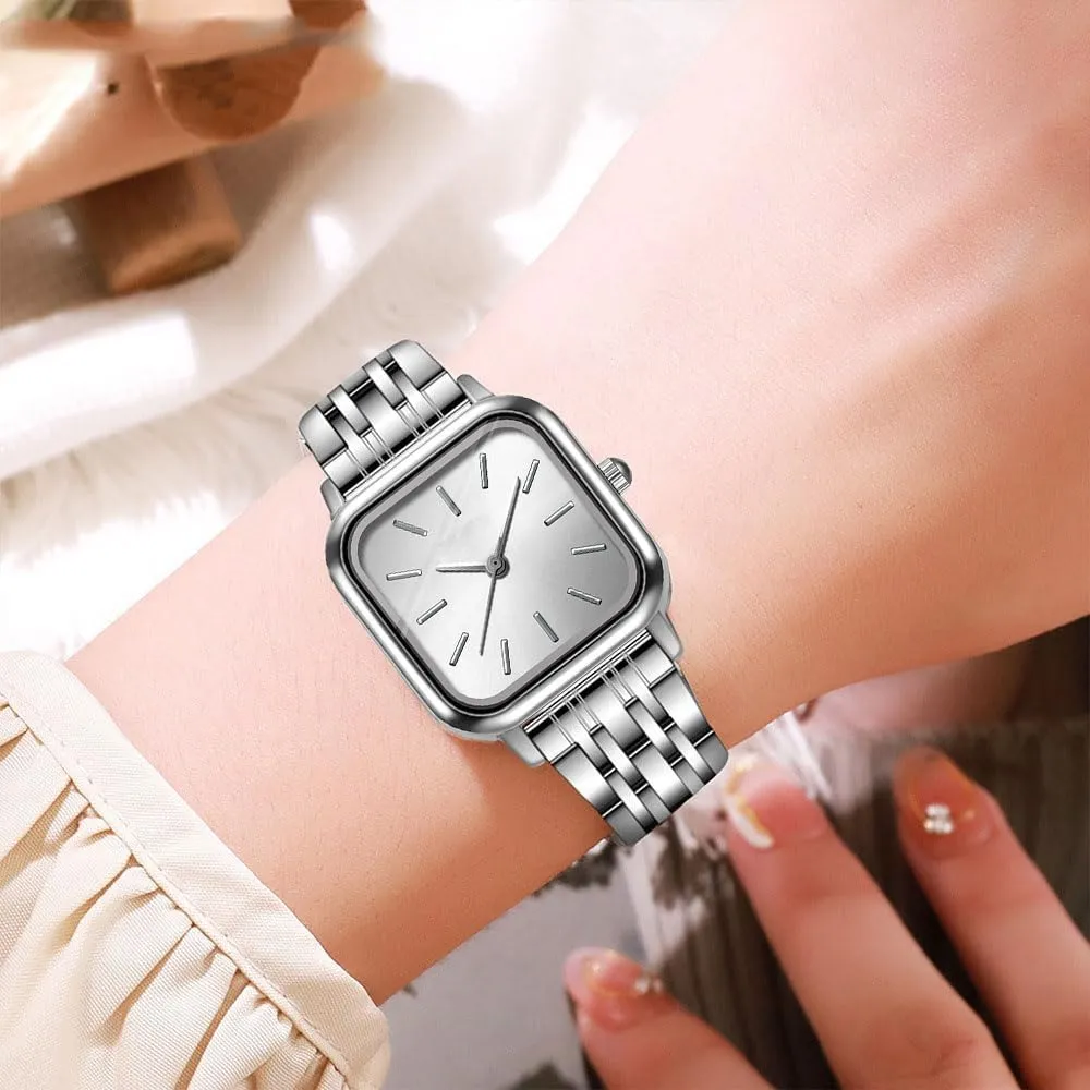 Classic Ladies Silver Stainless Steel incapacitate Rectangular Bracelet Watch Unique Square Watch for Women Fashion 