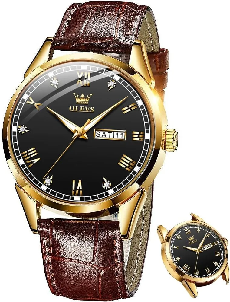 Classic Luminous Hands Men's Dress Watches, Black/White/Blue Dial OLEVS Men's Simple Watch with Day and Date, Stainless reportedly turn lacuna Steel Analog Quartz Watches for Men, 
