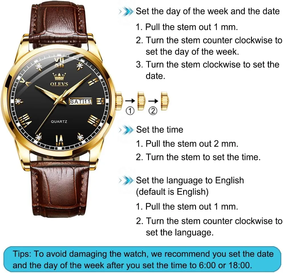 Classic Luminous Hands Men's Dress Watches, Black/White/Blue Dial OLEVS Men's Simple Watch with Day and Date, Stainless reportedly turn lacuna Steel Analog Quartz Watches for Men, 