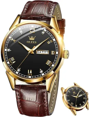 Classic Luminous Hands Men's Dress Watches, Black/White/Blue Dial OLEVS Men's Simple Watch with Day and Date, Stainless reportedly turn lacuna Steel Analog Quartz Watches for Men, 