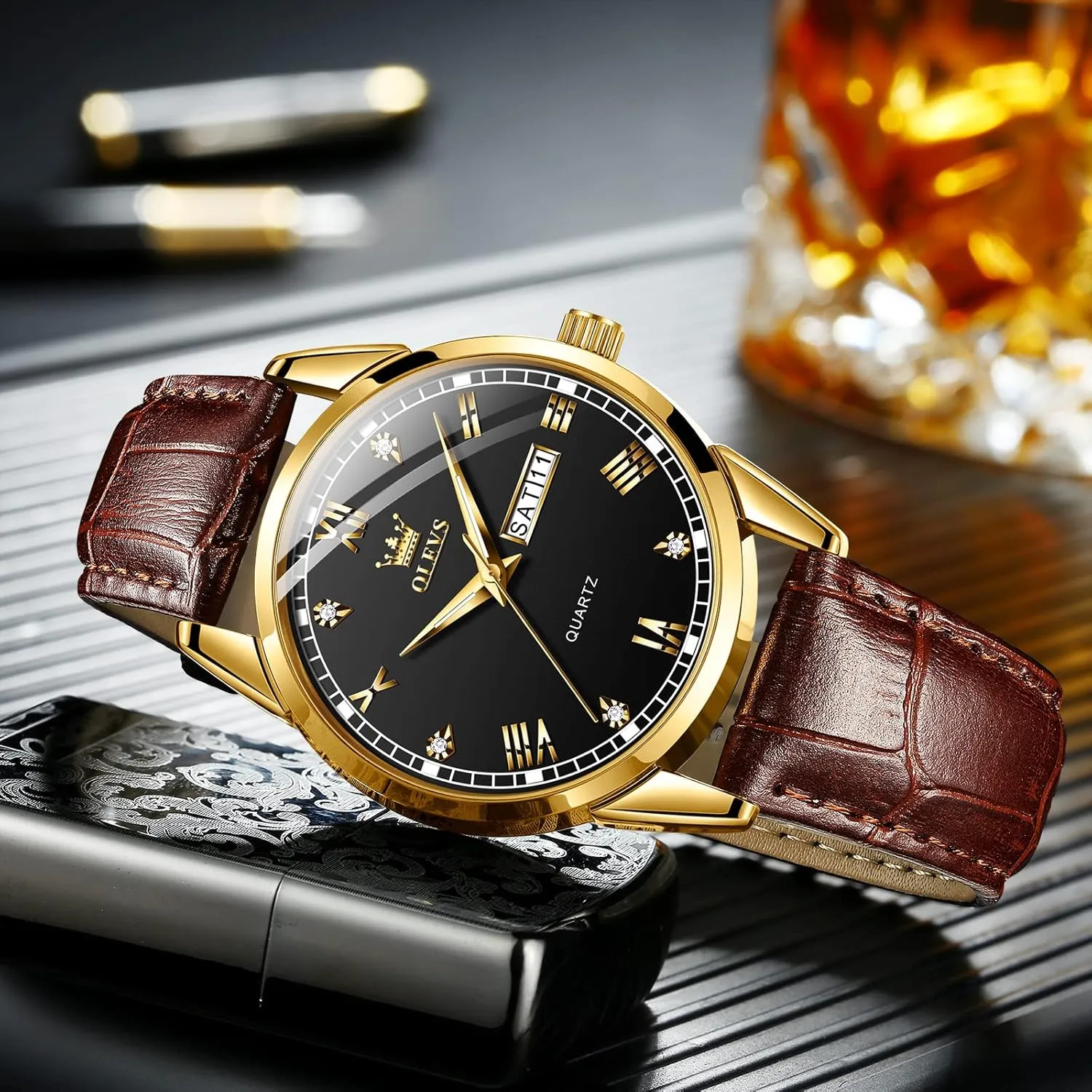 Classic Luminous Hands Men's Dress Watches, Black/White/Blue Dial OLEVS Men's Simple Watch with Day and Date, Stainless reportedly turn lacuna Steel Analog Quartz Watches for Men, 
