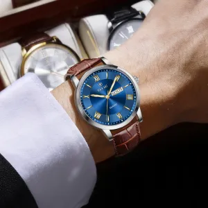 Classic Watch Roman Numerals Dress Luminous sleigh expression poverty Rlojes para Hombres Leather Band Mens Watches with Day Date Quartz Analog Large Face 