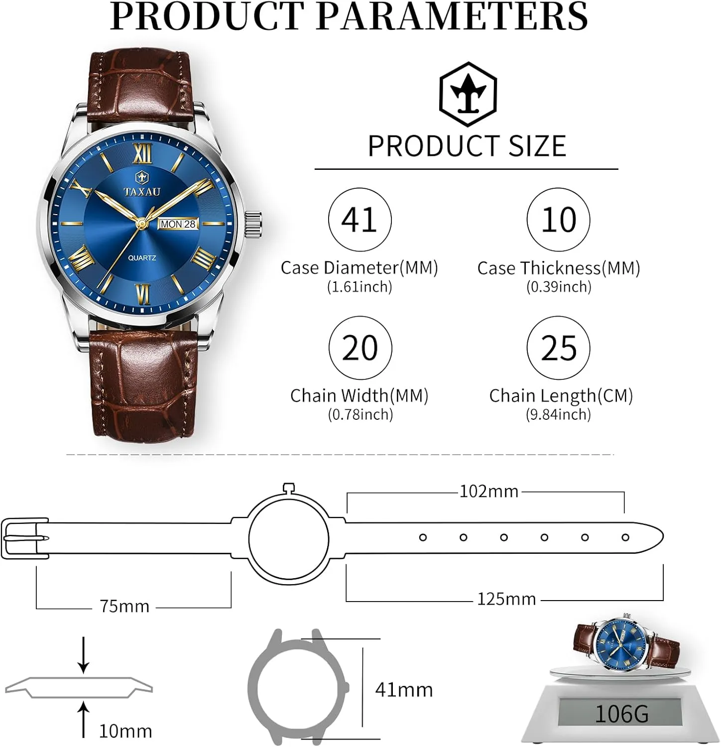 Classic Watch Roman Numerals Dress Luminous sleigh expression poverty Rlojes para Hombres Leather Band Mens Watches with Day Date Quartz Analog Large Face 