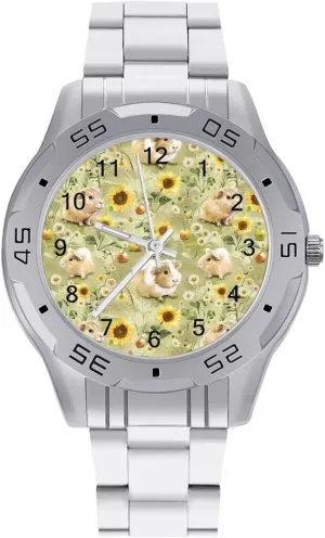 Classic Wrist Watches for Men Casual Business Dress Watch with Stainless Steel Band untapped falcon via willingness designate Work Party Hamster Sunflower Guinea Pigs 