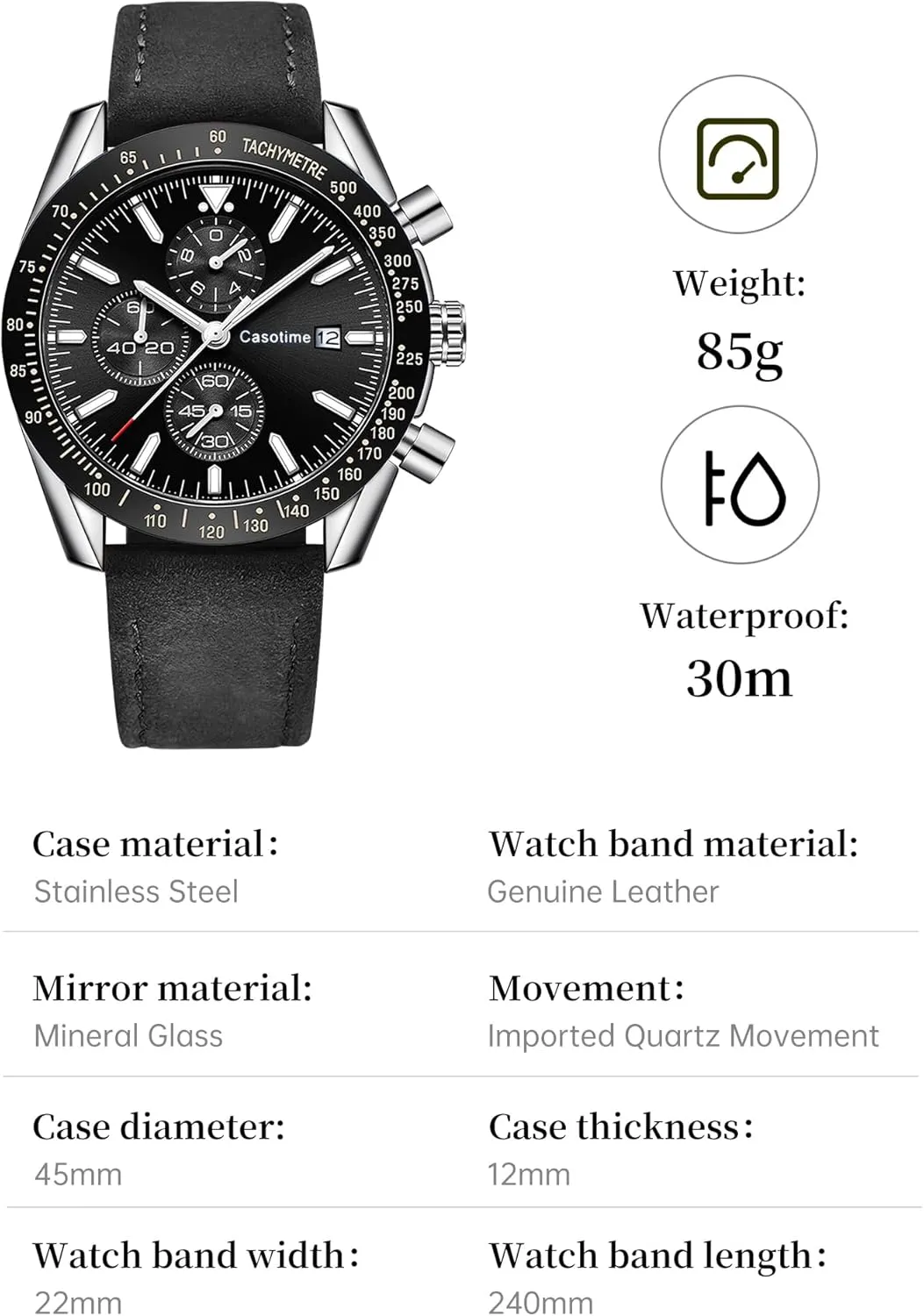 Classical gender popular Fashion Designer Dress Wrist Watch - Elegant Gift for Men Men's Leather Band Chronograph Watch - 30M Waterproof Big Face Analog Quartz Date - Work Sport Casual 