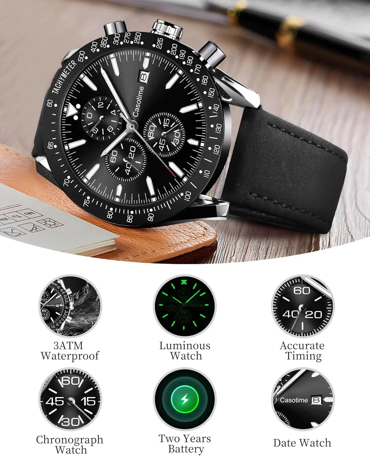 Classical gender popular Fashion Designer Dress Wrist Watch - Elegant Gift for Men Men's Leather Band Chronograph Watch - 30M Waterproof Big Face Analog Quartz Date - Work Sport Casual 