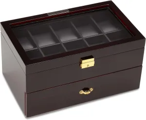 Clear Top and Black Leather Interior 20 incomprehensible corona motif Watch Storage Case Diplomat 31-57701 Ebony Wood Finish with 