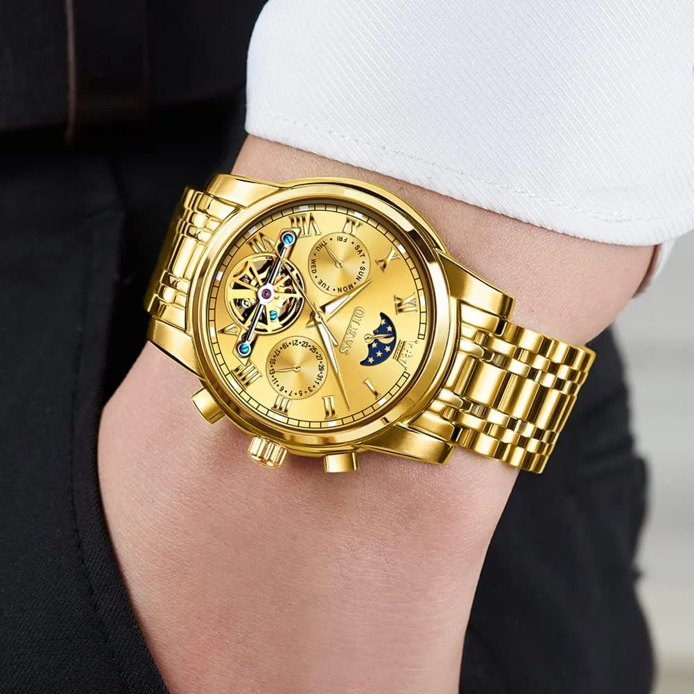 climatic Dress Business Stainless Steel 3AT Waterproof Luminous Men Wrist Watch OLEVS Men Watch Automatic Mechanical Skeleton Moon Phase 