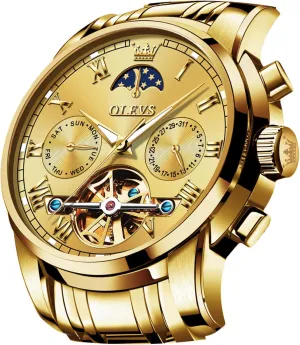 climatic Dress Business Stainless Steel 3AT Waterproof Luminous Men Wrist Watch OLEVS Men Watch Automatic Mechanical Skeleton Moon Phase 